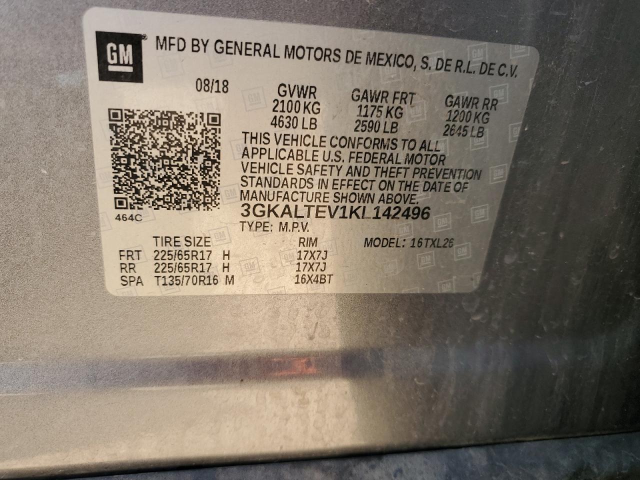 2019 GMC Terrain Sle VIN: 3GKALTEV1KL142496 Lot: 82674325