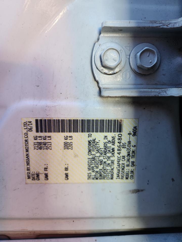 2014 Nissan Maxima S VIN: 1N4AA5AP4EC486480 Lot: 85309565