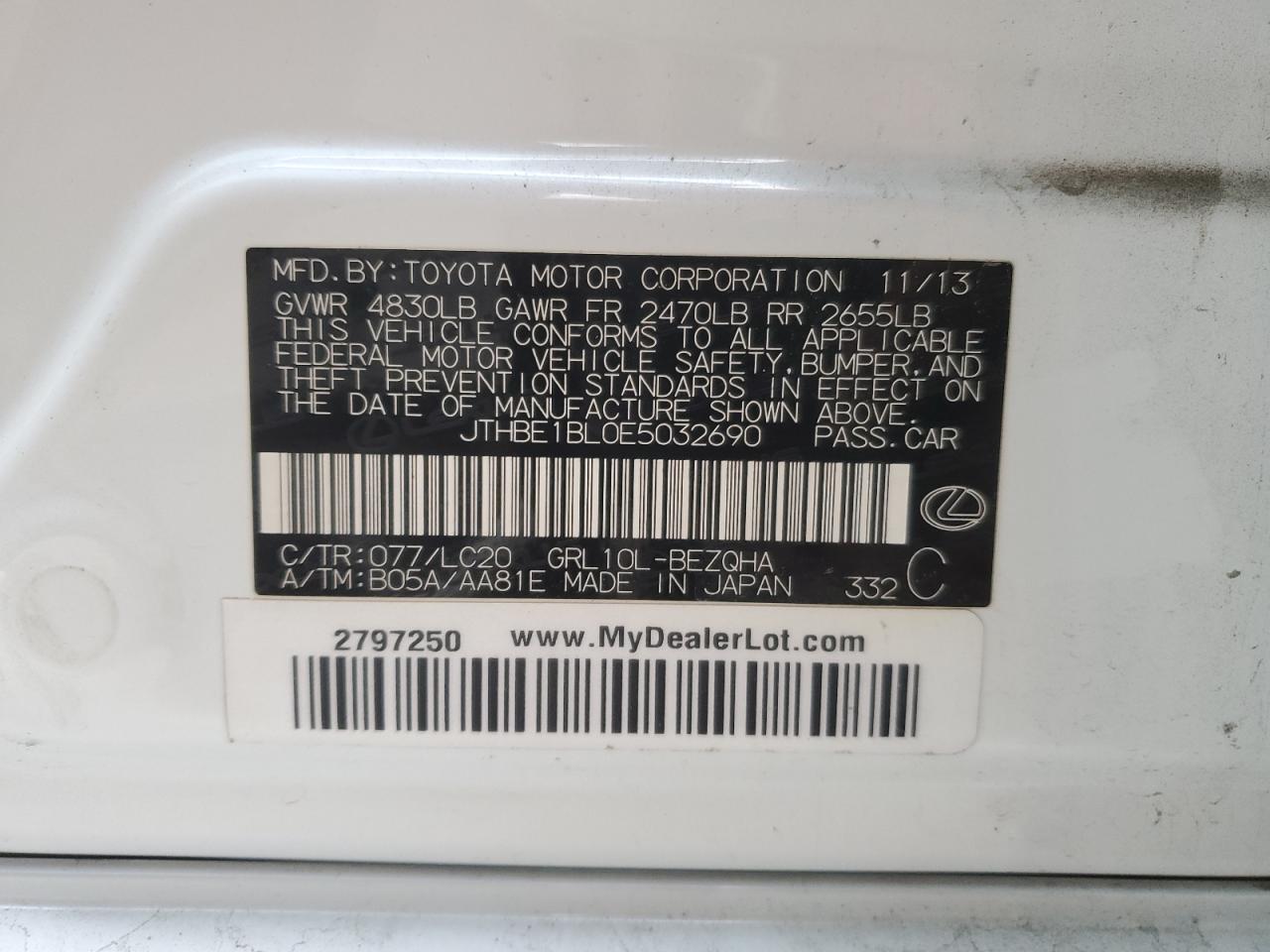 2014 Lexus Gs 350 VIN: JTHBE1BL0E5032690 Lot: 82699135