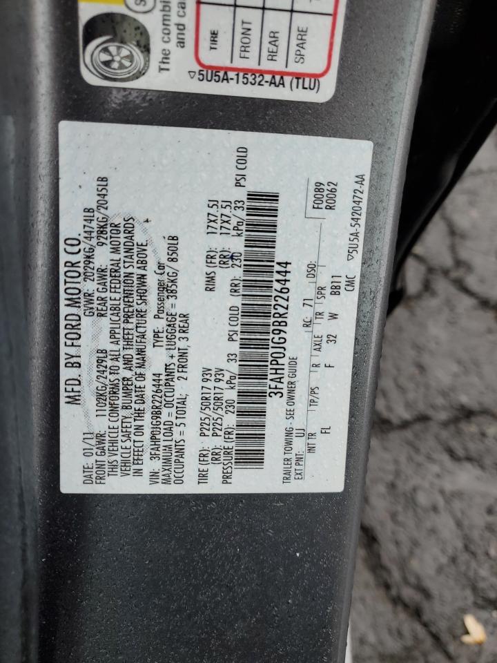 2011 Ford Fusion Sel VIN: 3FAHP0JG9BR226444 Lot: 82593265