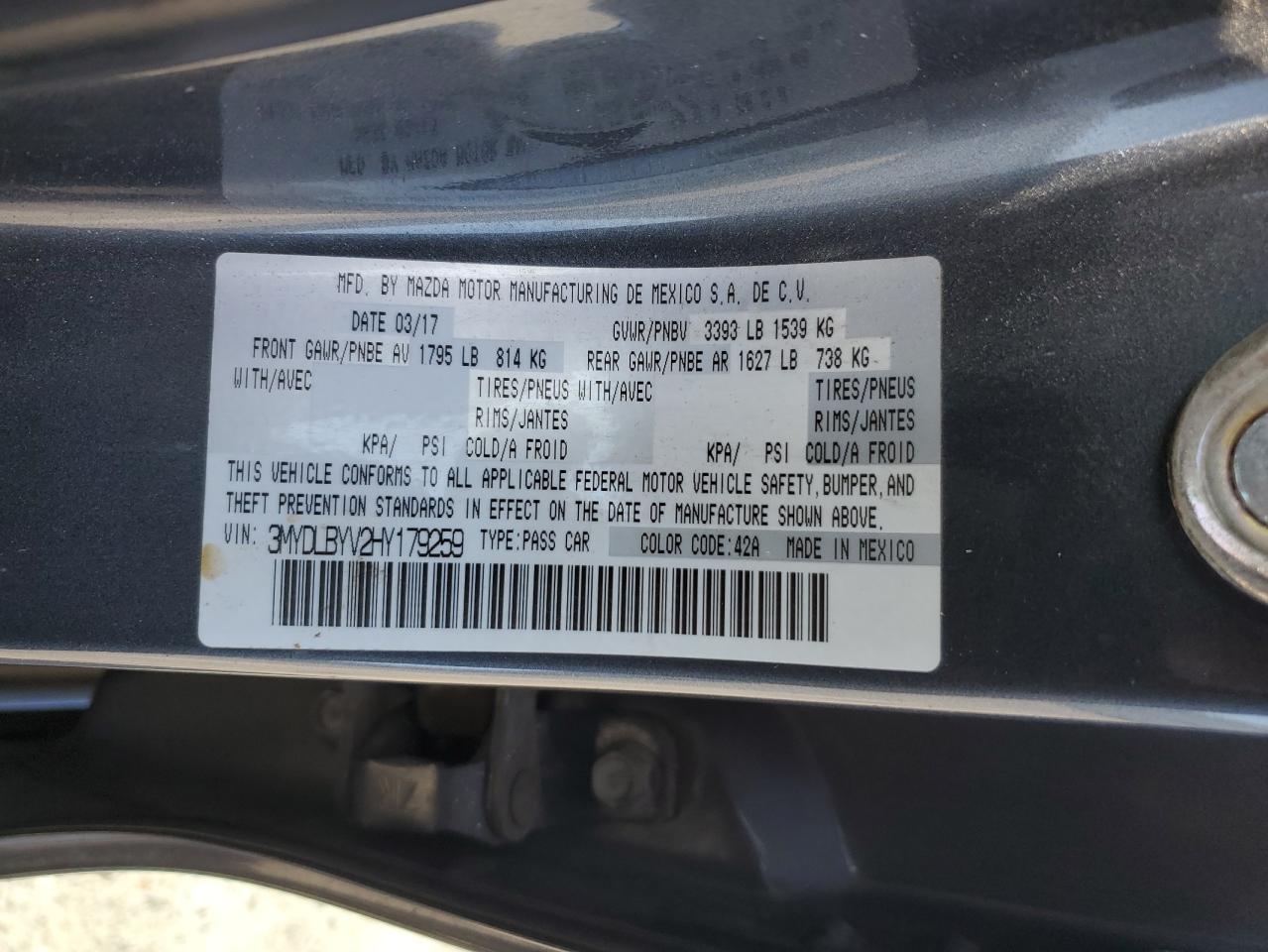 2017 Toyota Yaris Ia VIN: 3MYDLBYV2HY179259 Lot: 86325415