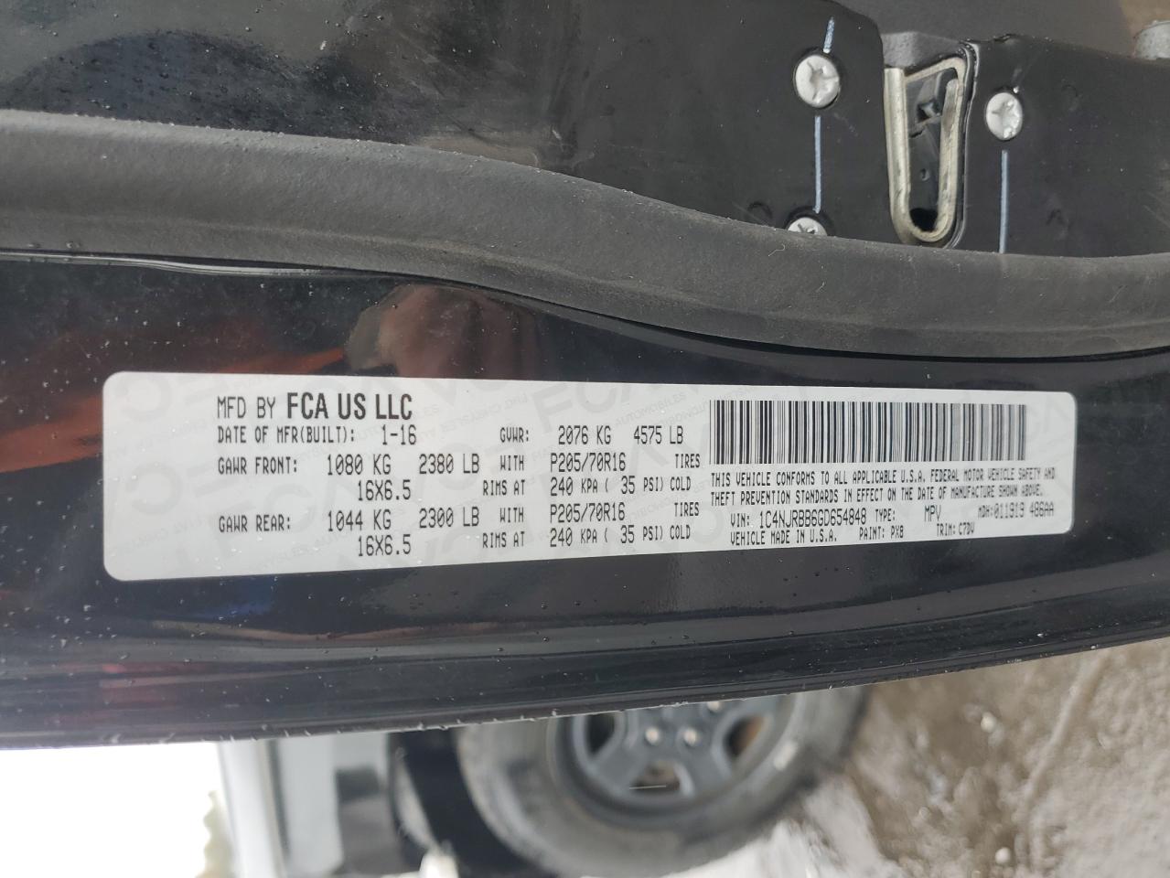 2016 Jeep Patriot Sport VIN: 1C4NJRBB6GD654848 Lot: 85314485