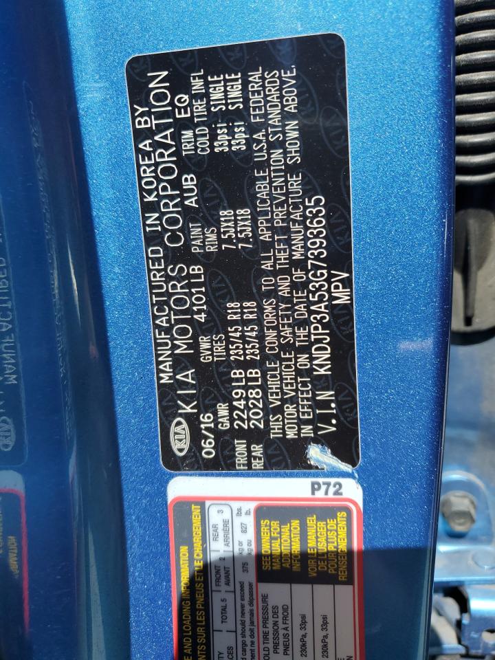 2016 Kia Soul + VIN: KNDJP3A53G7393635 Lot: 82296205