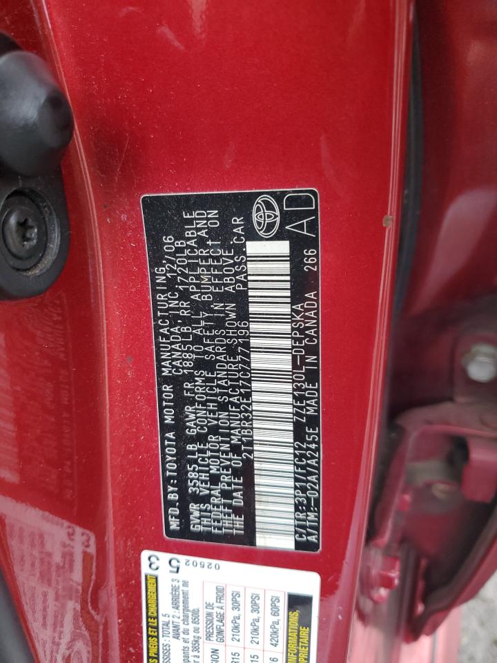 2007 Toyota Corolla Ce VIN: 2T1BR32E17C777196 Lot: 85820925