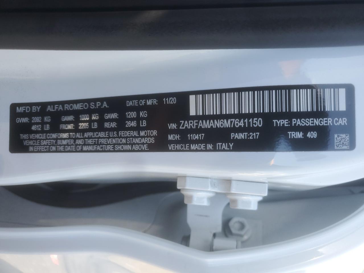 2021 Alfa Romeo Giulia Sport VIN: ZARFAMAN6M7641150 Lot: 82205395