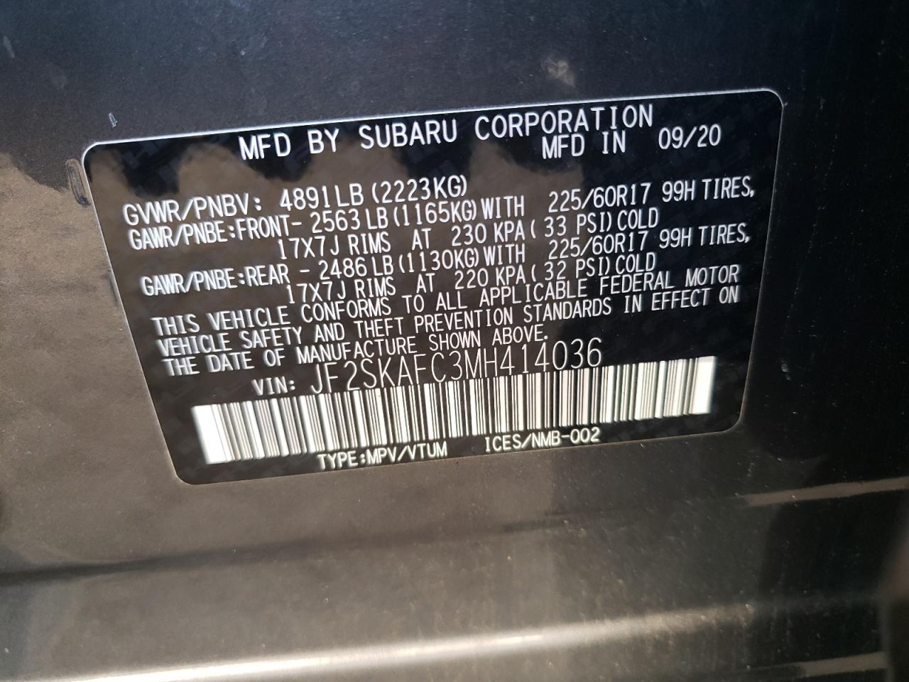 SUBARU FORESTER 2021 JF2SKAFC3MH414036 Photo 13