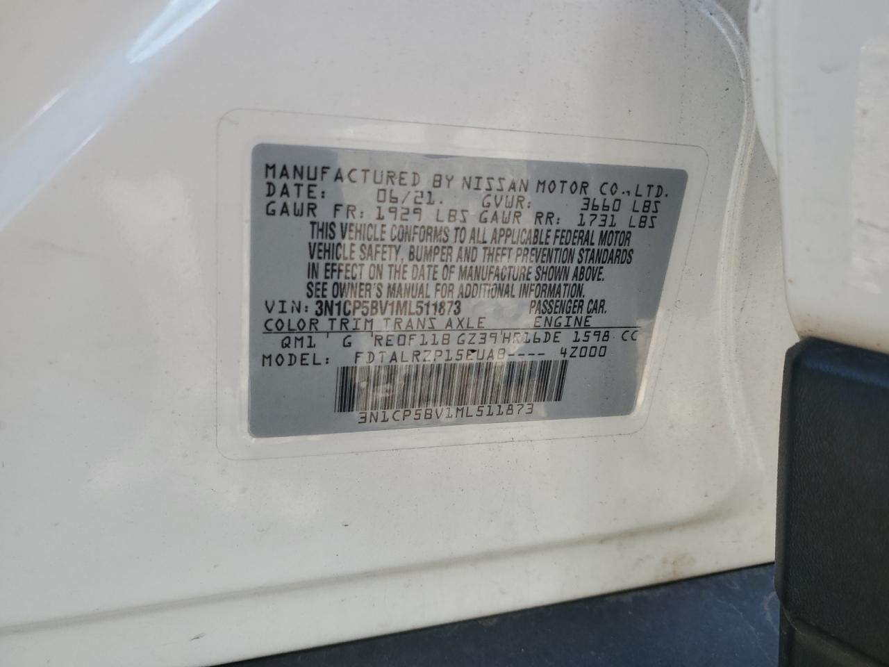 2021 Nissan Kicks S VIN: 3N1CP5BV1ML511873 Lot: 86460775