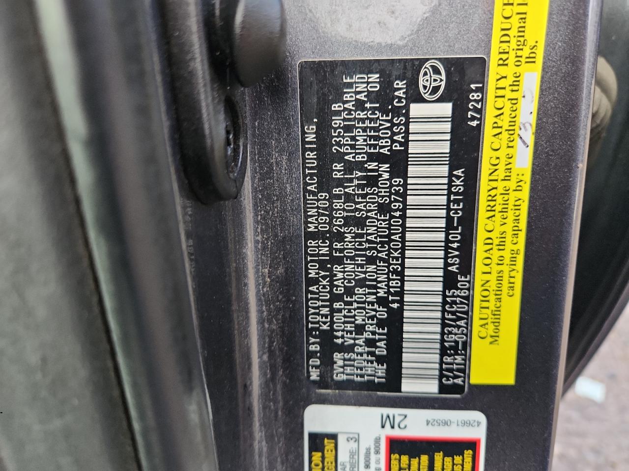 2010 Toyota Camry Base VIN: 4T1BF3EK0AU049739 Lot: 82192925