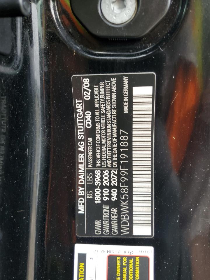 2009 Mercedes-Benz Slk 350 VIN: WDBWK58F99F191887 Lot: 91054925