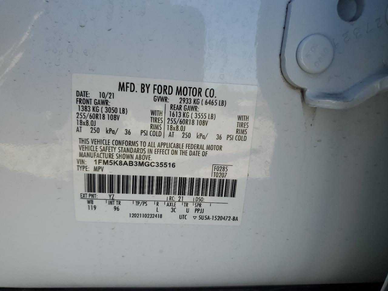 2021 Ford Explorer Police Interceptor VIN: 1FM5K8AB3MGC35516 Lot: 86146565