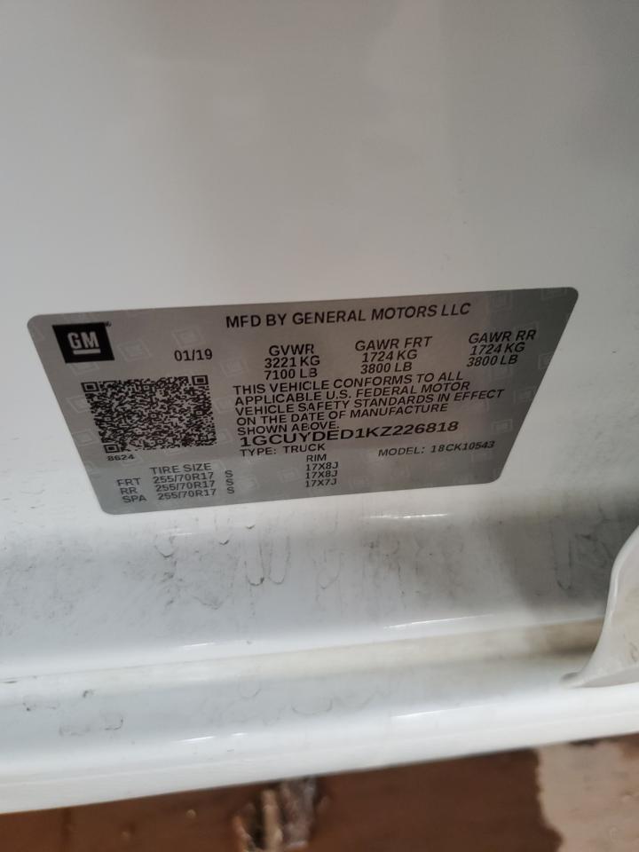 2019 Chevrolet Silverado K1500 Lt VIN: 1GCUYDED1KZ226818 Lot: 85929485