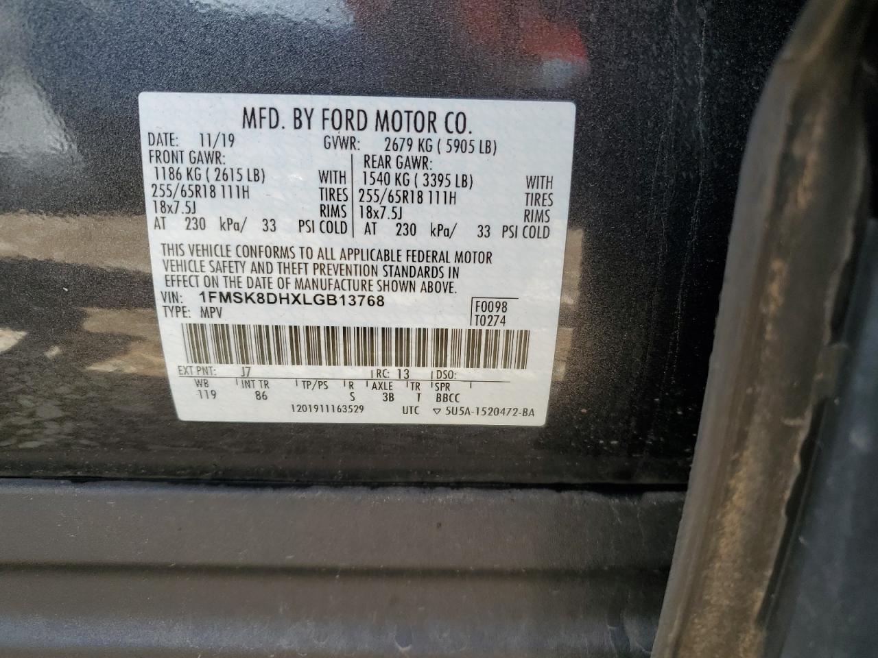 2020 Ford Explorer Xlt VIN: 1FMSK8DHXLGB13768 Lot: 85741275