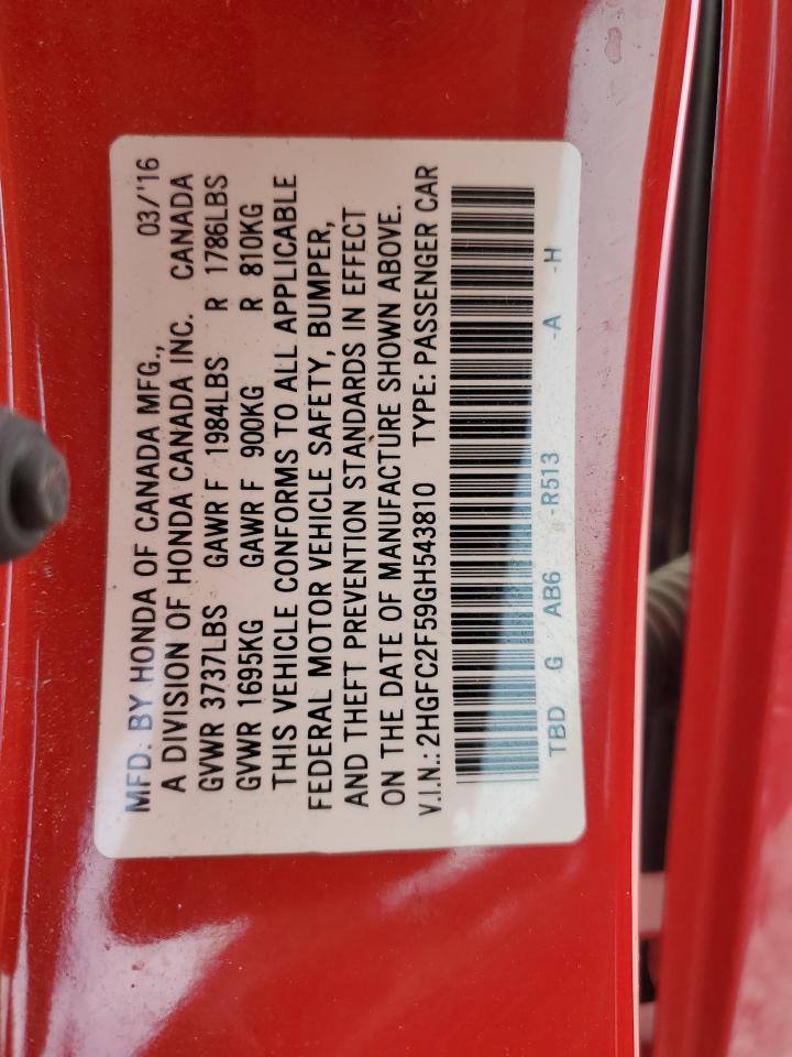 2016 Honda Civic Lx VIN: 2HGFC2F59GH543810 Lot: 82204915