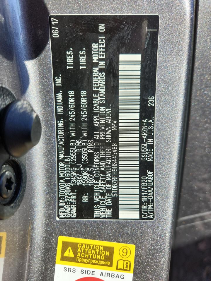 2017 Toyota Highlander Le VIN: 5TDBZRFH9HS445488 Lot: 90515775