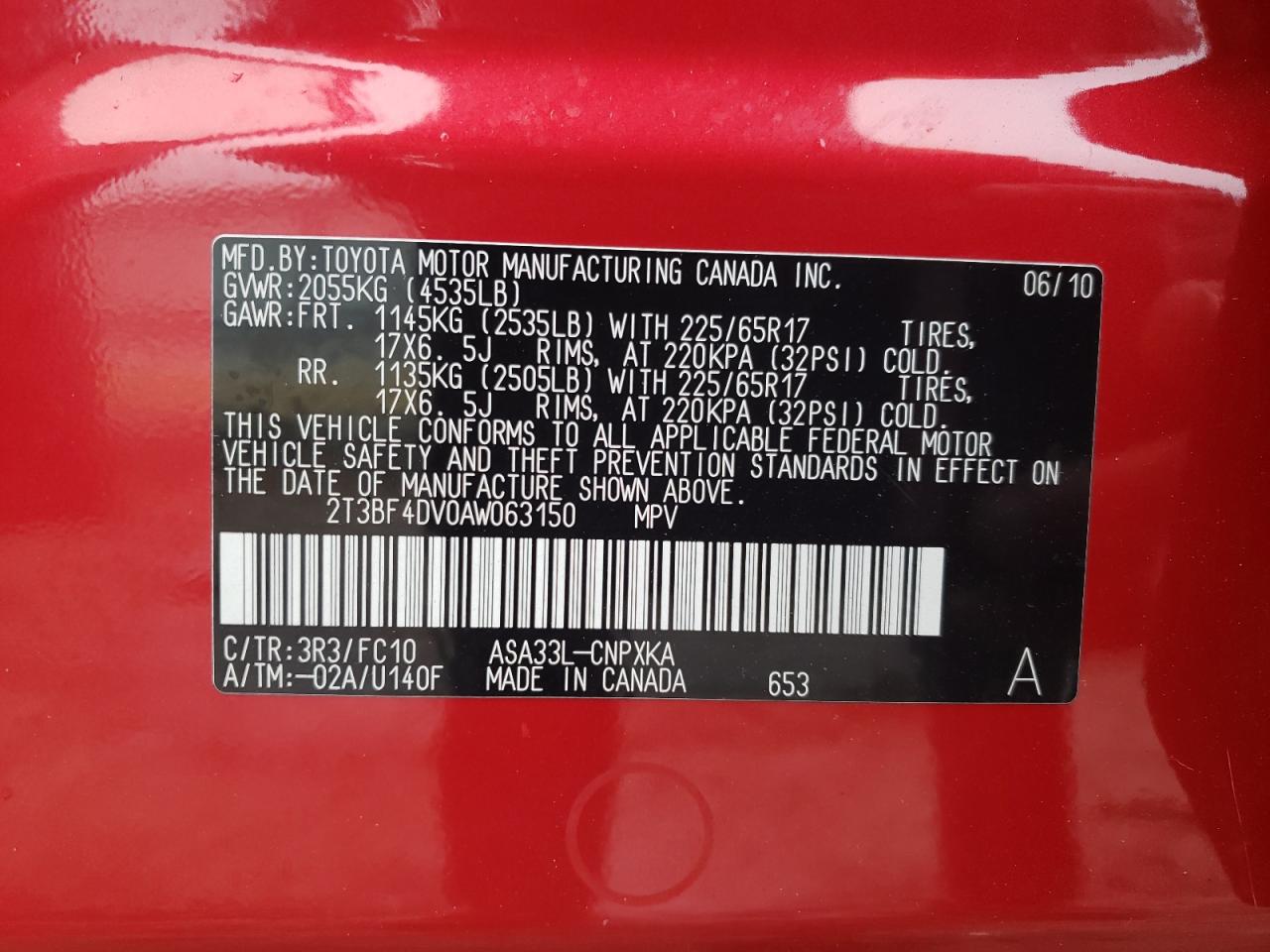 2010 Toyota Rav4 VIN: 2T3BF4DV0AW063150 Lot: 82502535