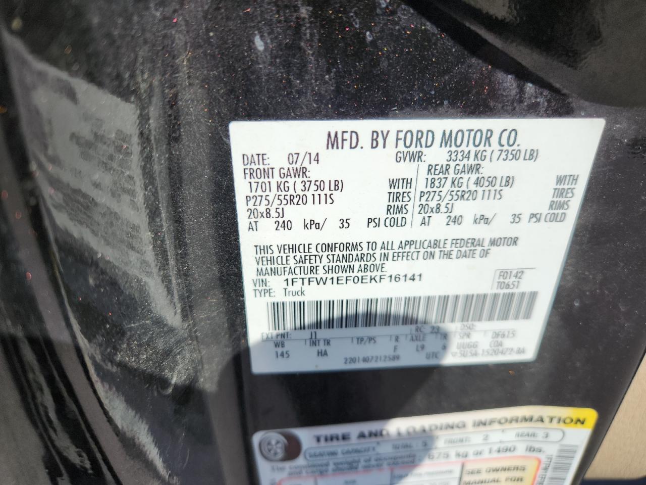 2014 Ford F150 Supercrew VIN: 1FTFW1EF0EKF16141 Lot: 86274675