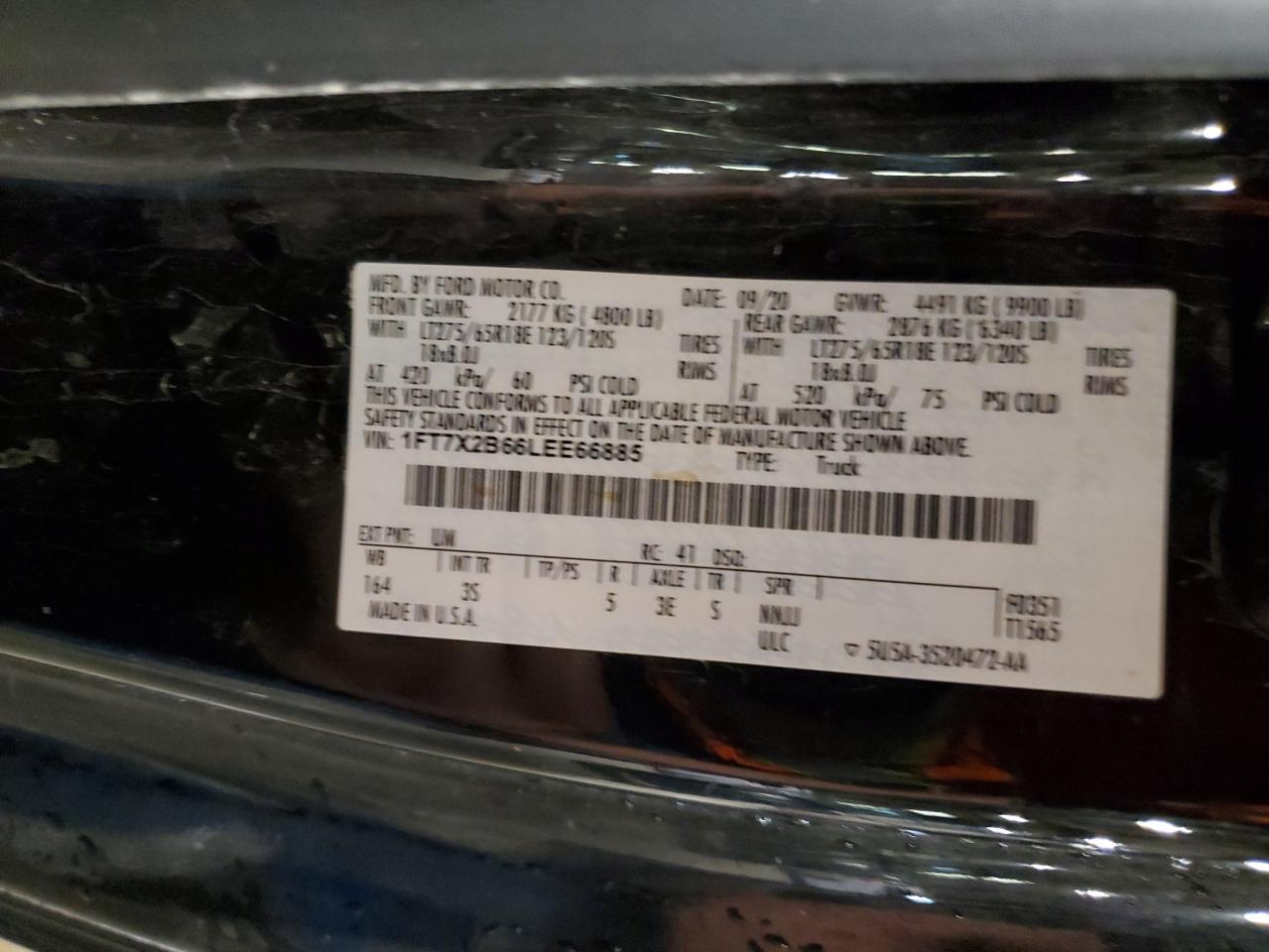 2020 Ford F250 Super Duty VIN: 1FT7X2B66LEE66885 Lot: 85940625