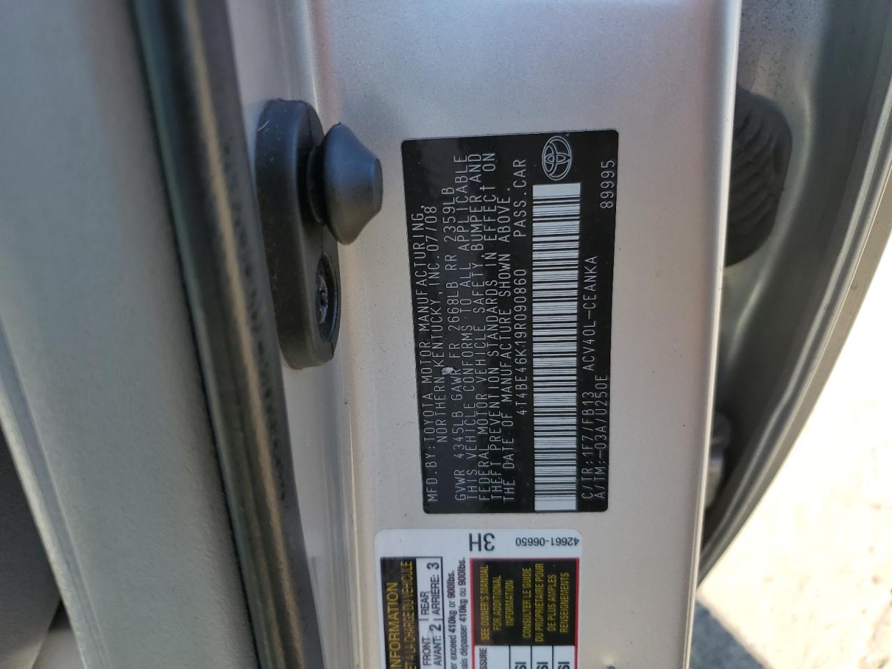 2009 Toyota Camry Base VIN: 4T4BE46K19R090860 Lot: 85819565