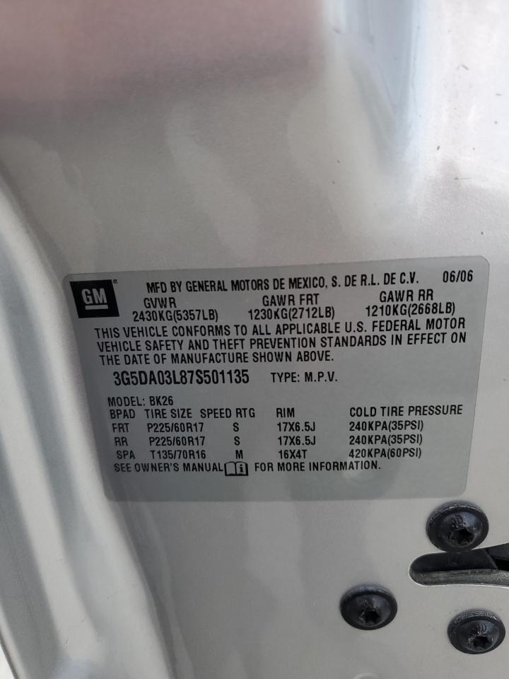 2007 Buick Rendezvous Cx VIN: 3G5DA03L87S501135 Lot: 81969995