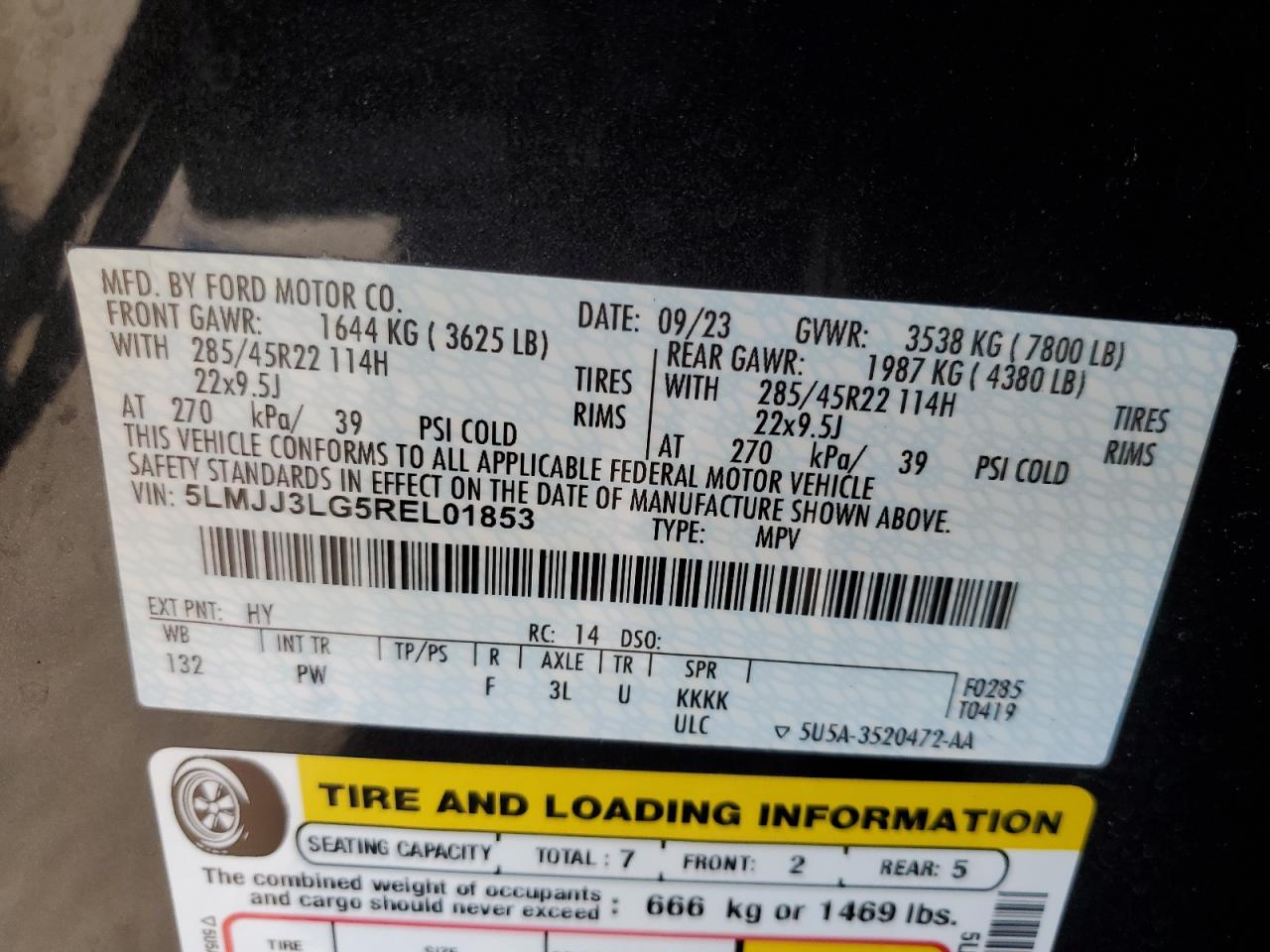 2024 Lincoln Navigator L Reserve VIN: 5LMJJ3LG5REL01853 Lot: 84582295