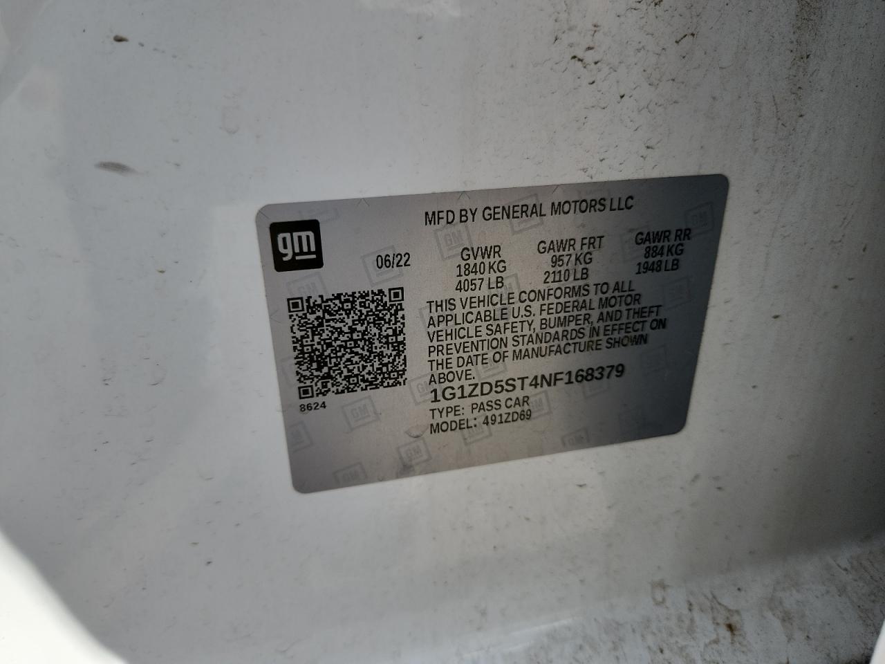2022 Chevrolet Malibu Lt VIN: 1G1ZD5ST4NF168379 Lot: 85872405
