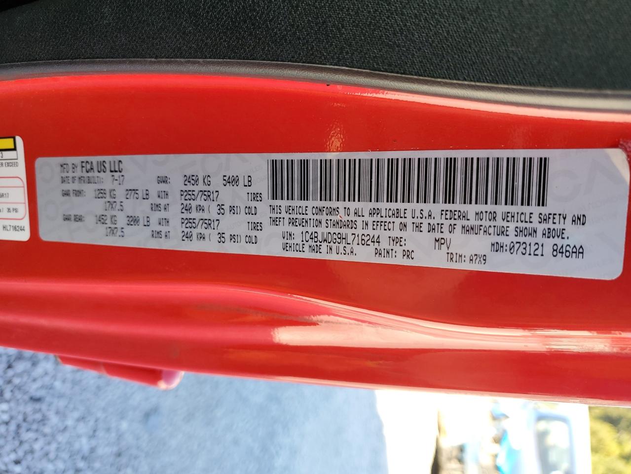 2017 Jeep Wrangler Unlimited Sport VIN: 1C4BJWDG9HL716244 Lot: 86529745