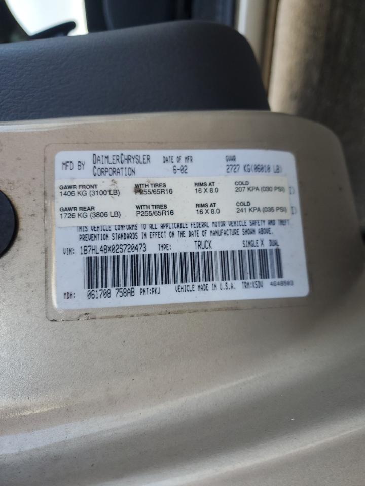 2002 Dodge Dakota Quad Slt VIN: 1B7HL48X02S720473 Lot: 86873285