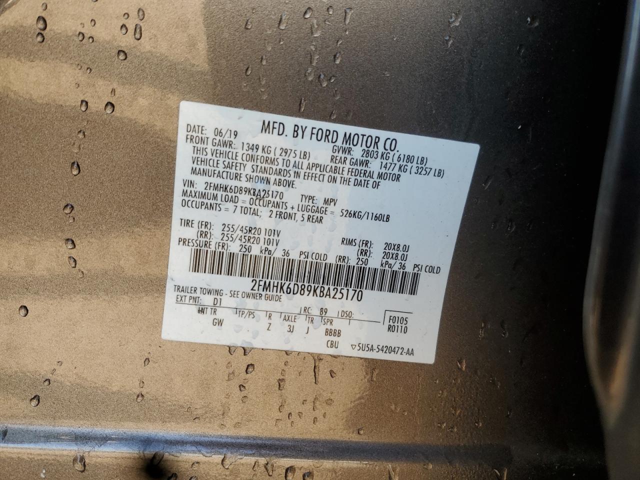 2019 Ford Flex Limited VIN: 2FMHK6D89KBA25170 Lot: 85138505