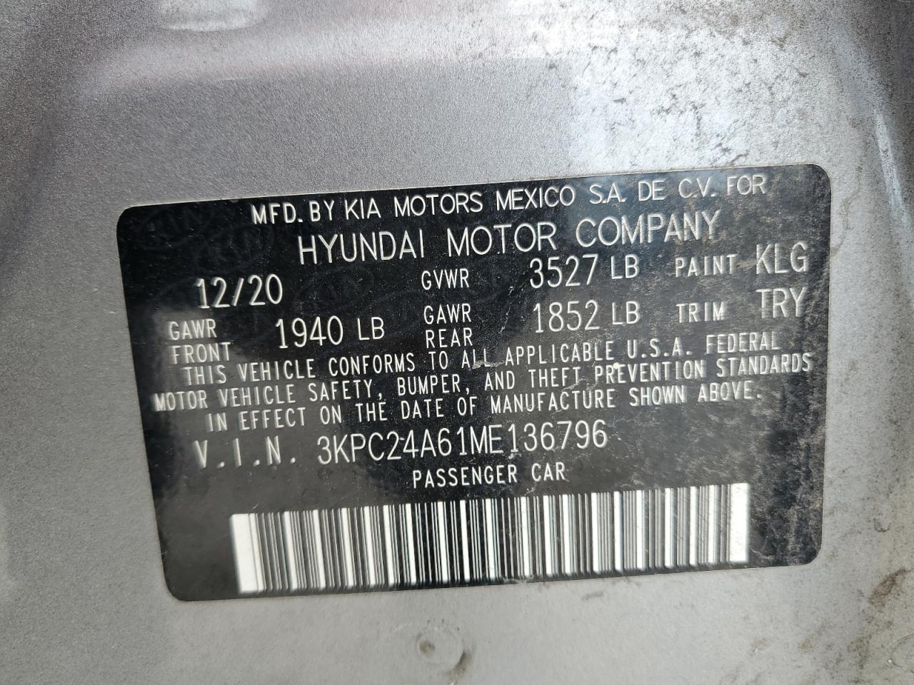 2021 Hyundai Accent Se VIN: 3KPC24A61ME136796 Lot: 84585745