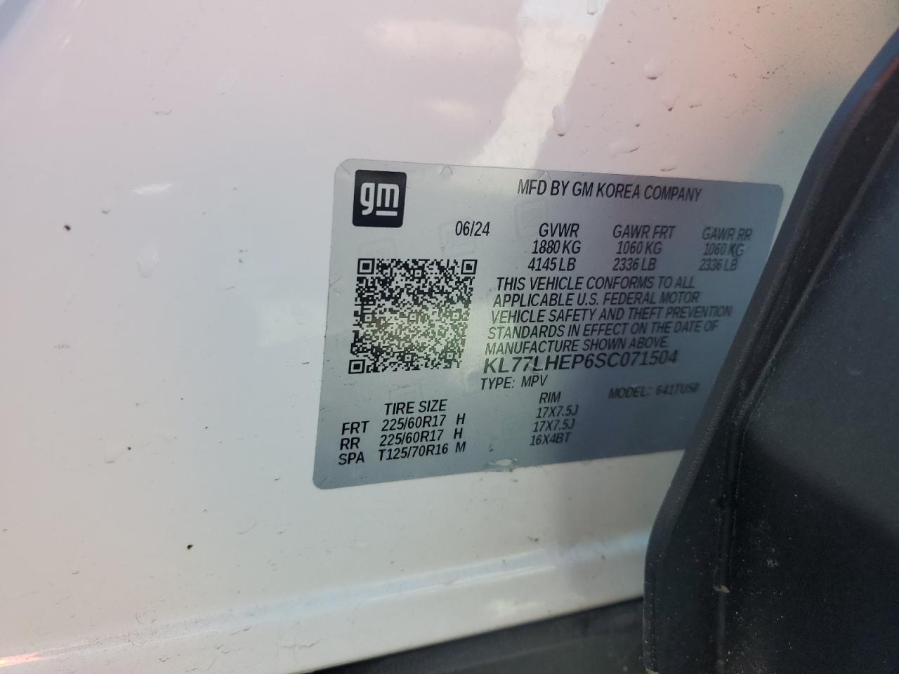 2025 Chevrolet Trax 1Lt VIN: KL77LHEP6SC071504 Lot: 86081245