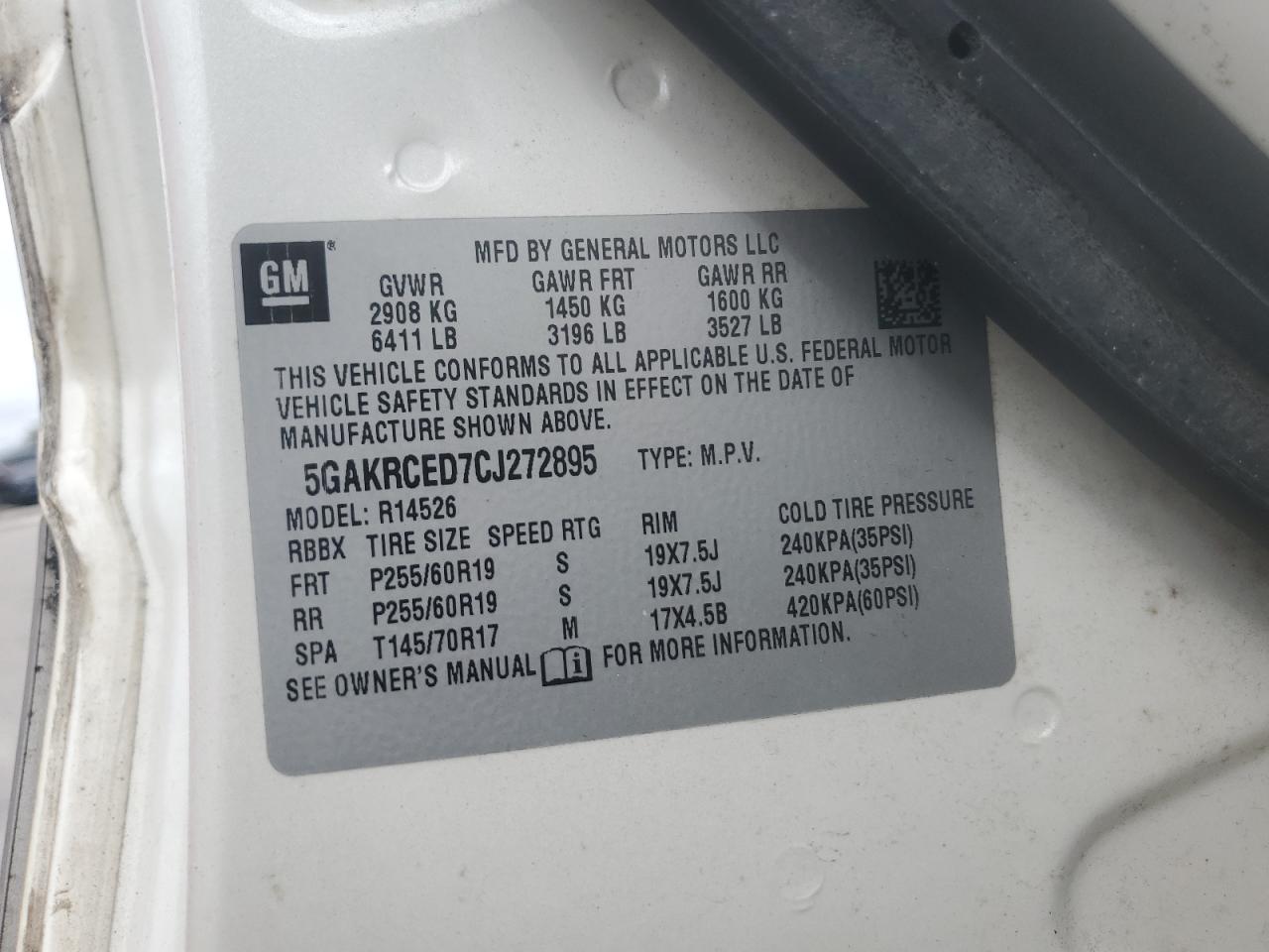 2012 Buick Enclave VIN: 5GAKRCED7CJ272895 Lot: 82193335