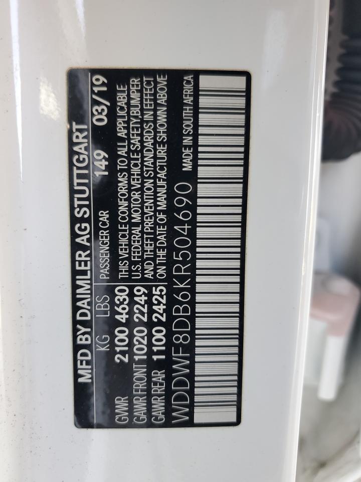 2019 Mercedes-Benz C 300 VIN: WDDWF8DB6KR504690 Lot: 82538075