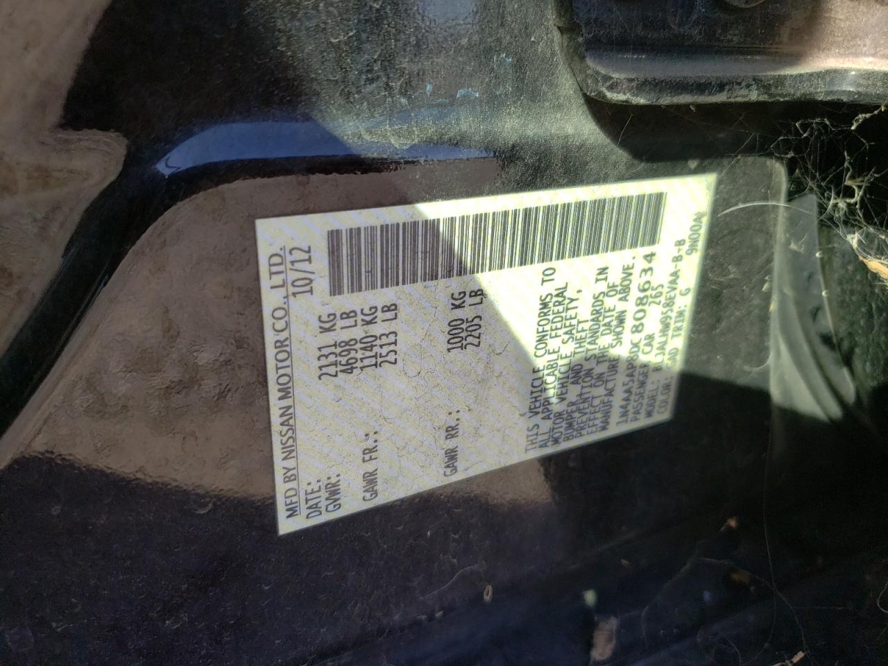 2013 Nissan Maxima S VIN: 1N4AA5AP8DC808634 Lot: 86117485