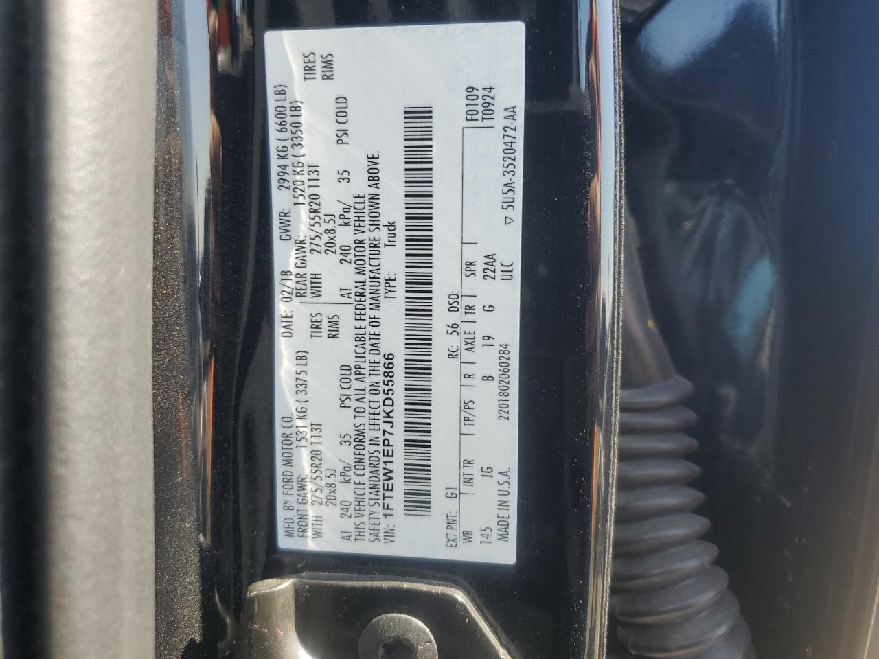 2018 Ford F150 Supercrew VIN: 1FTEW1EP7JKD55866 Lot: 84953255