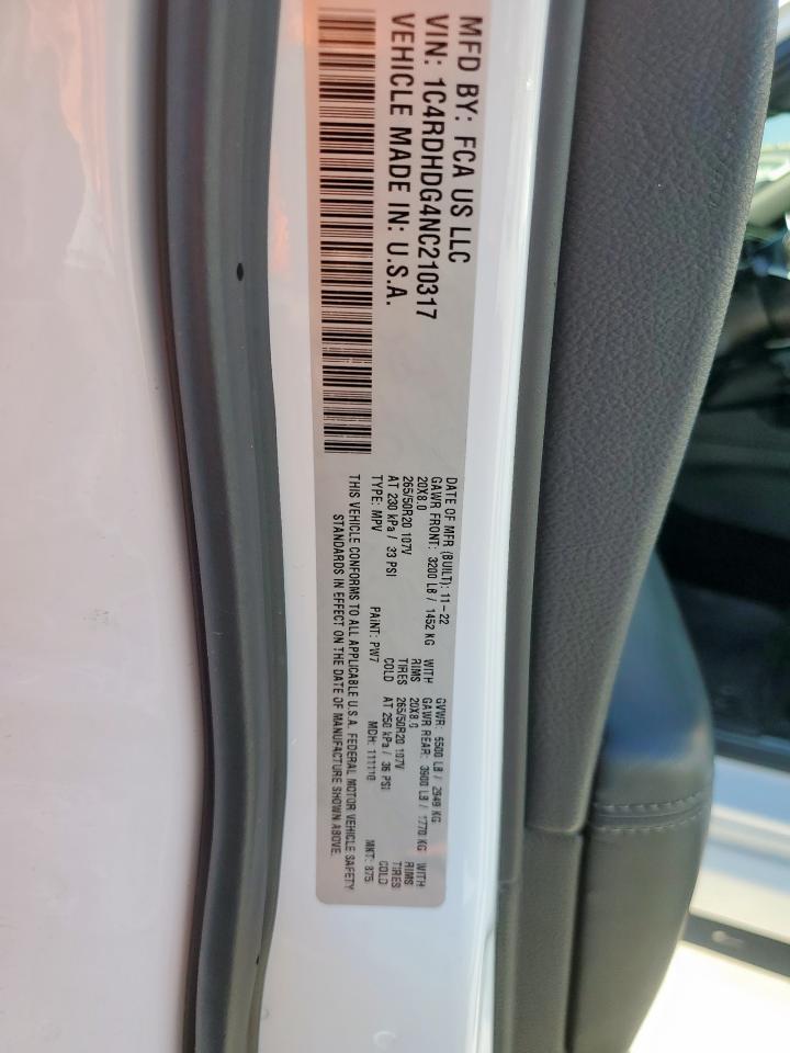 2022 Dodge Durango Gt VIN: 1C4RDHDG4NC210317 Lot: 85190335