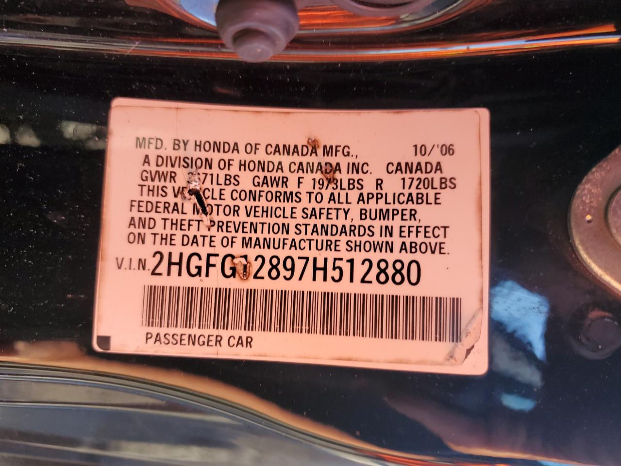 2007 Honda Civic Ex VIN: 2HGFG12897H512880 Lot: 85827285