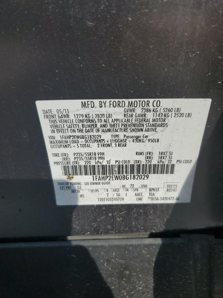2011 Ford Taurus Sel VIN: 1FAHP2EW0BG182029 Lot: 84625565