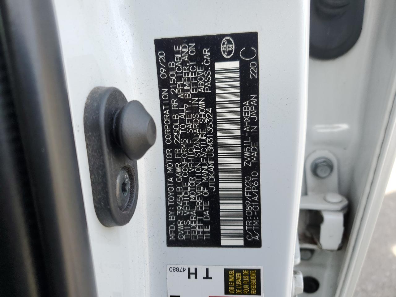 2021 Toyota Prius Special Edition VIN: JTDKAMFU3M3135324 Lot: 84883035