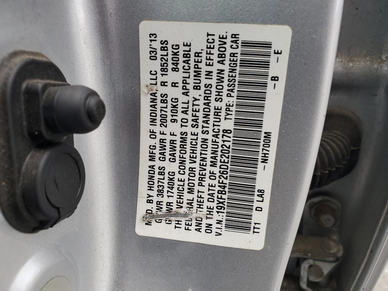 2013 Honda Civic Hybrid VIN: 19XFB4F26DE202178 Lot: 86791975