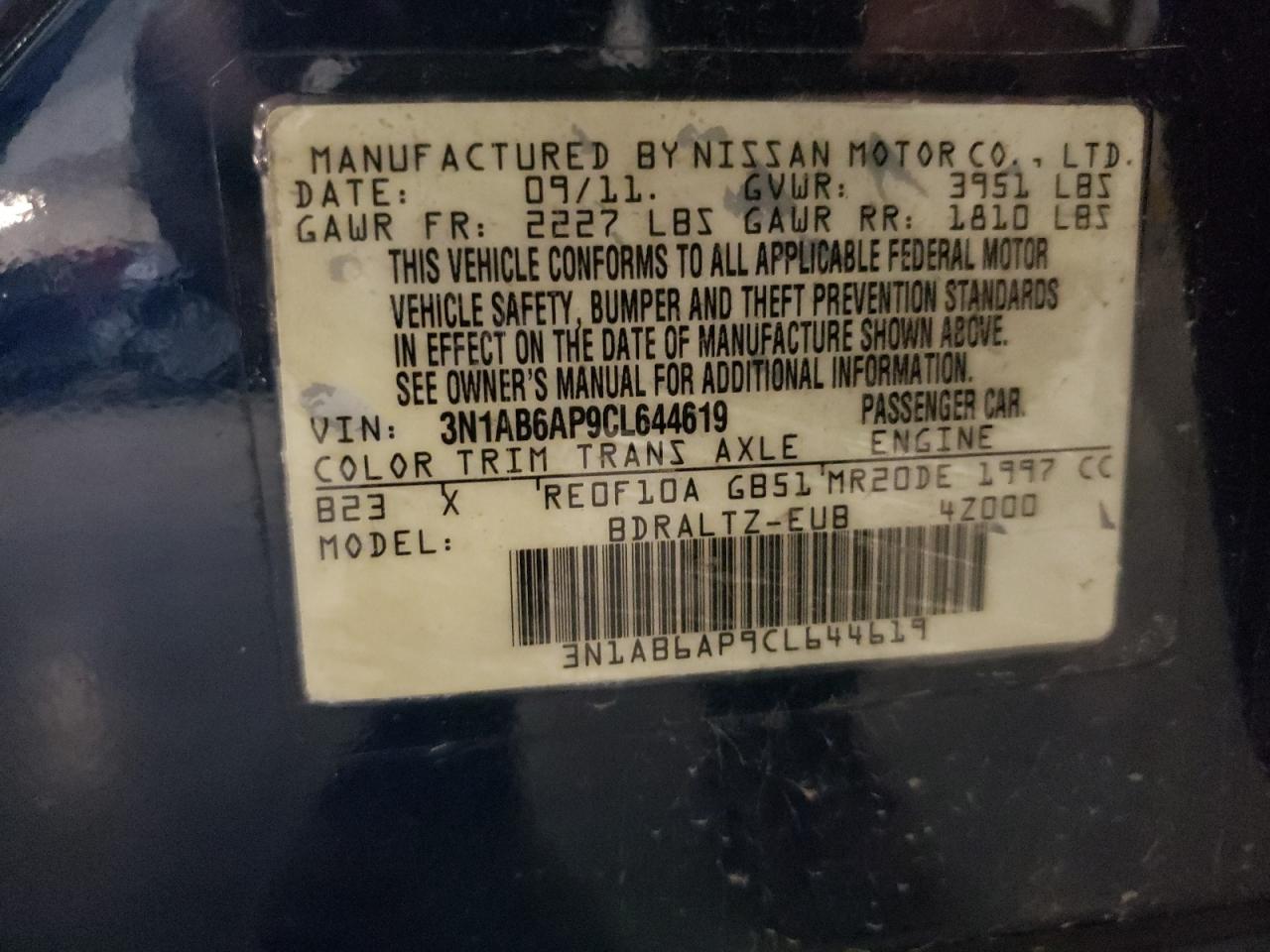 2012 Nissan Sentra 2.0 VIN: 3N1AB6AP9CL644619 Lot: 82299625