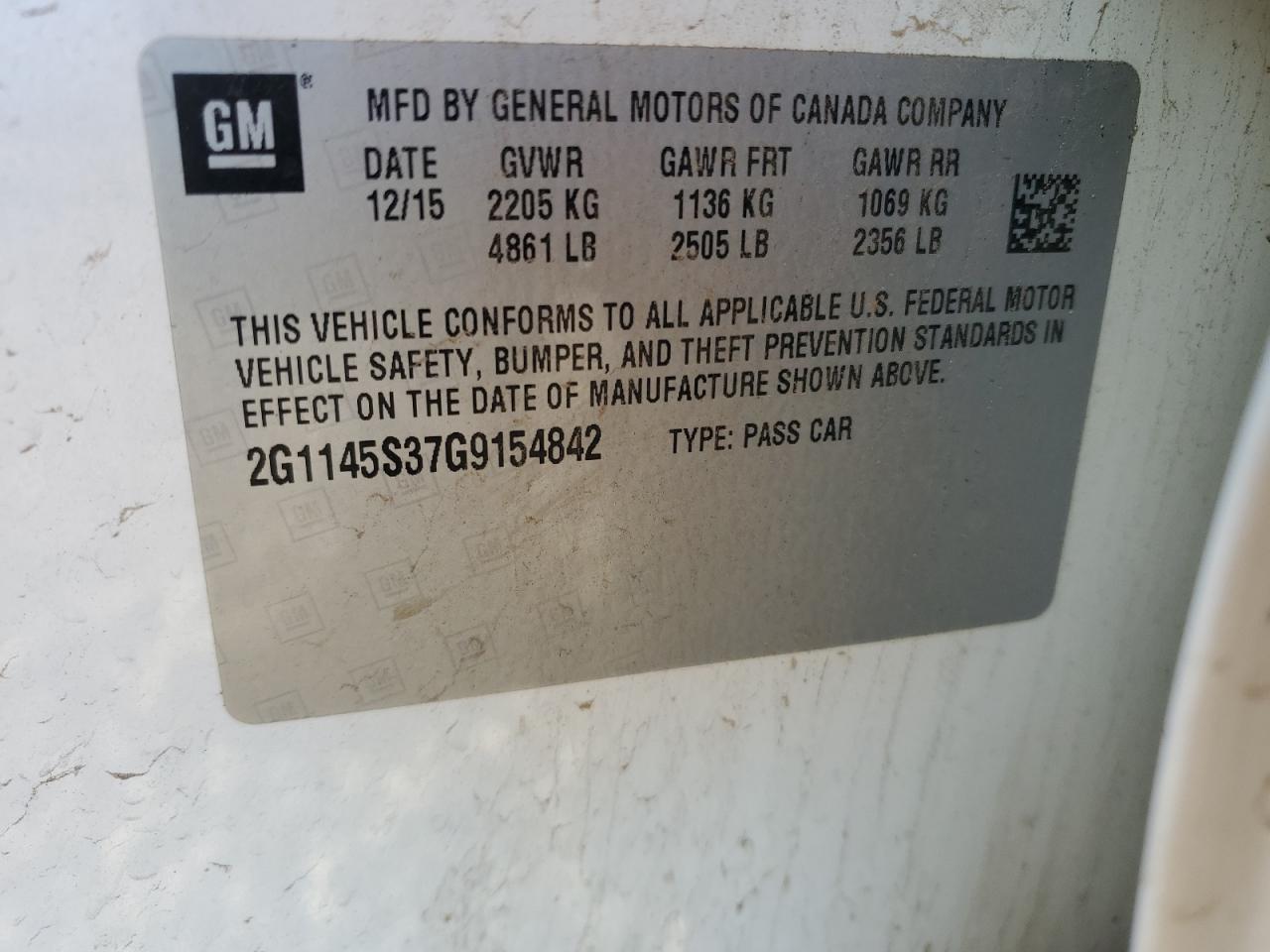 2016 Chevrolet Impala Ltz VIN: 2G1145S37G9154842 Lot: 82256065