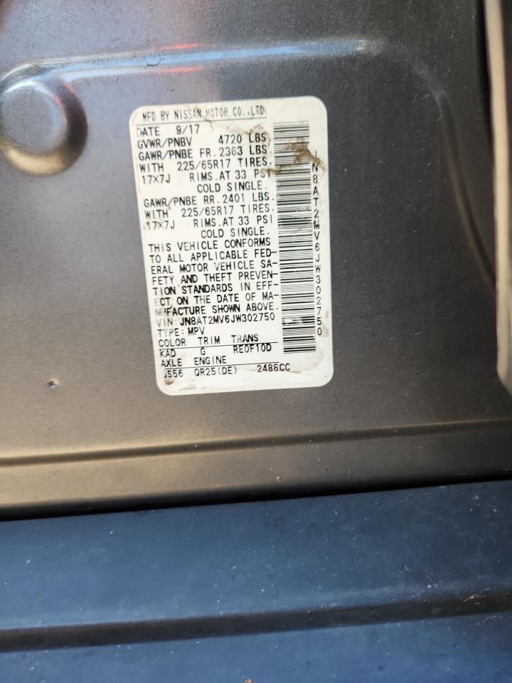 2018 Nissan Rogue S VIN: JN8AT2MV6JW302750 Lot: 85915405