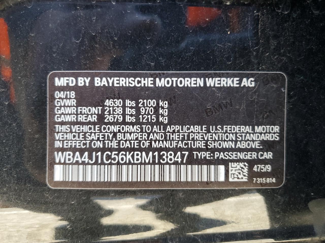 2019 BMW 430I Gran Coupe VIN: WBA4J1C56KBM13847 Lot: 86896645