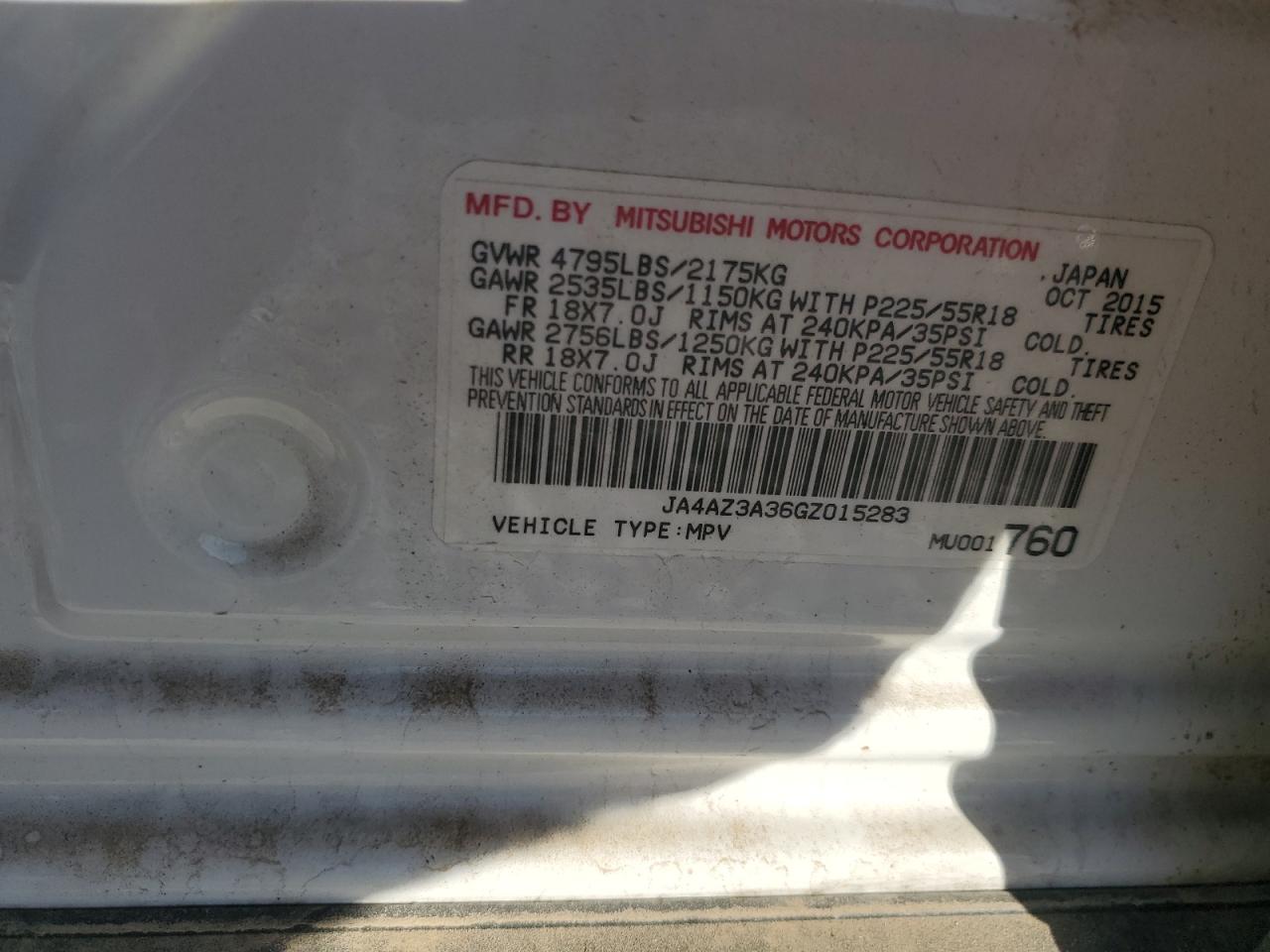 2016 Mitsubishi Outlander Se VIN: JA4AZ3A36GZ015283 Lot: 86105895
