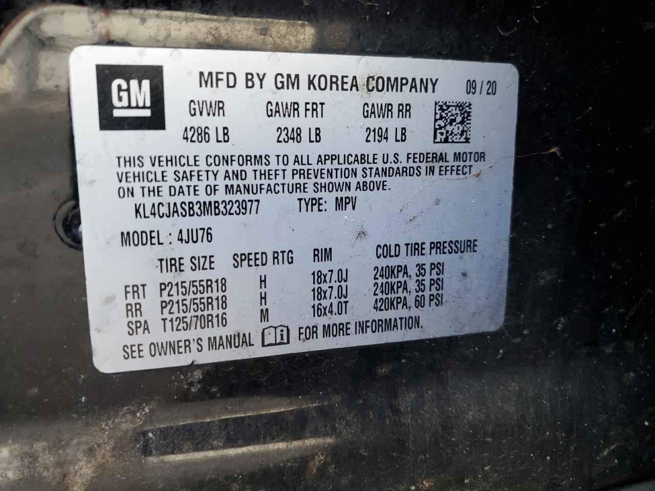 2021 Buick Encore Preferred VIN: KL4CJASB3MB323977 Lot: 85553055