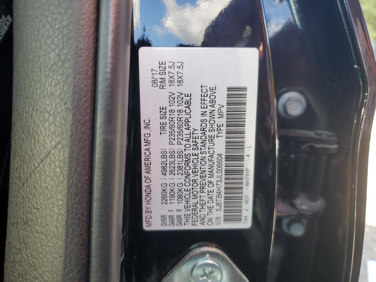 2018 Acura Rdx Advance VIN: 5J8TB4H73JL006604 Lot: 84983385