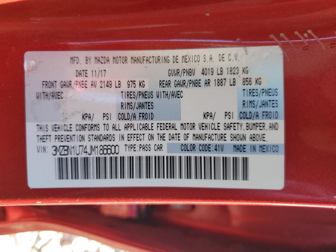 2018 Mazda 3 Sport VIN: 3MZBN1U74JM186600 Lot: 90653575