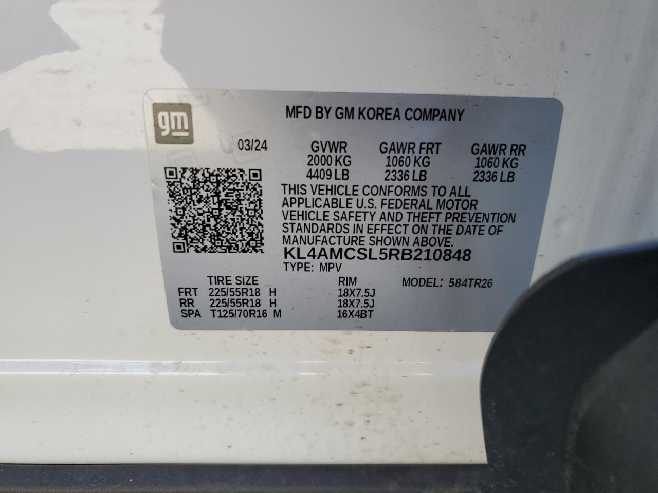 2024 Buick Encore Gx Preferred VIN: KL4AMCSL5RB210848 Lot: 86156475