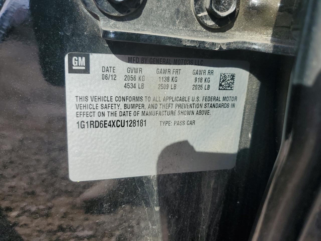 2012 Chevrolet Volt VIN: 1G1RD6E4XCU128181 Lot: 84793505