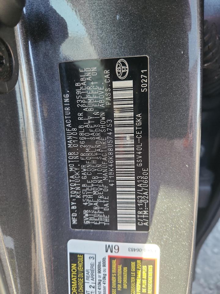 2008 Toyota Camry Le VIN: 4T1BK46K88U574753 Lot: 82566005